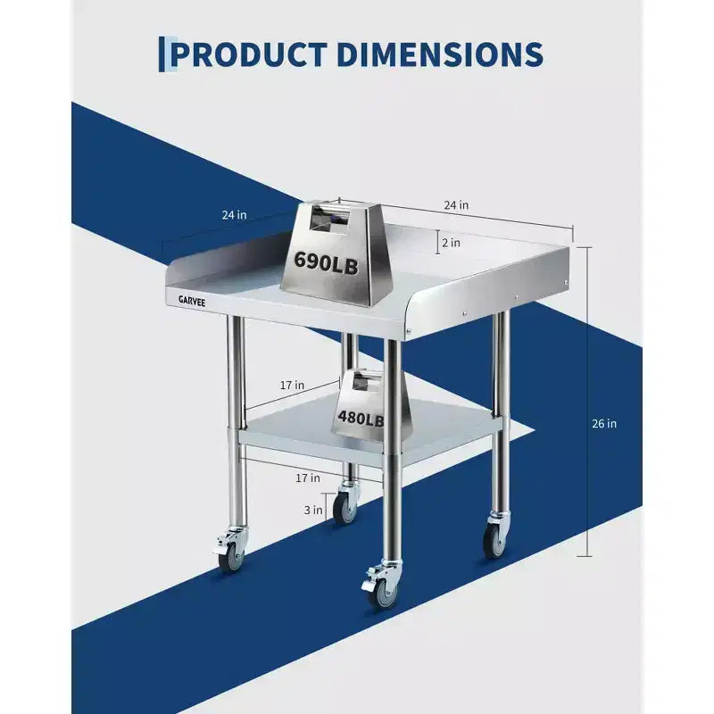 Table de travail robuste en acier inoxydable avec roulettes - rebord amovible sur 3 côtés, étagère inférieure réglable, plan de préparation polyvalent pour restaurant et cuisine