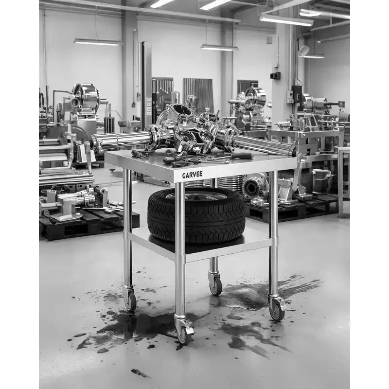 Table de travail robuste en acier inoxydable avec roulettes - rebord amovible sur 3 côtés, étagère inférieure réglable, plan de préparation polyvalent pour restaurant et cuisine