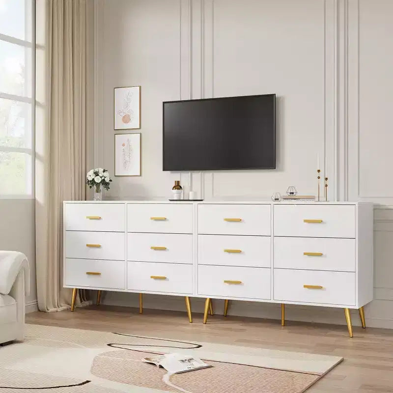 Commode moderne en bois à 6 tiroirs avec poignées dorées pour la chambre et le salon