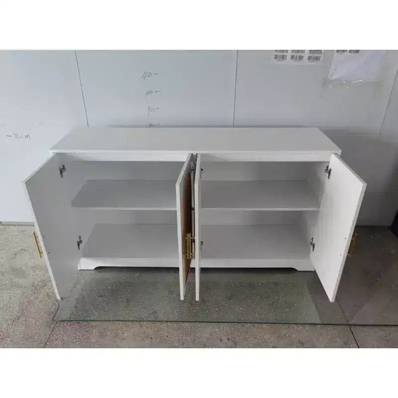 Buffet en rotin, console de rangement de 59 avec 4 portes, étagère fixe et poignées en métal