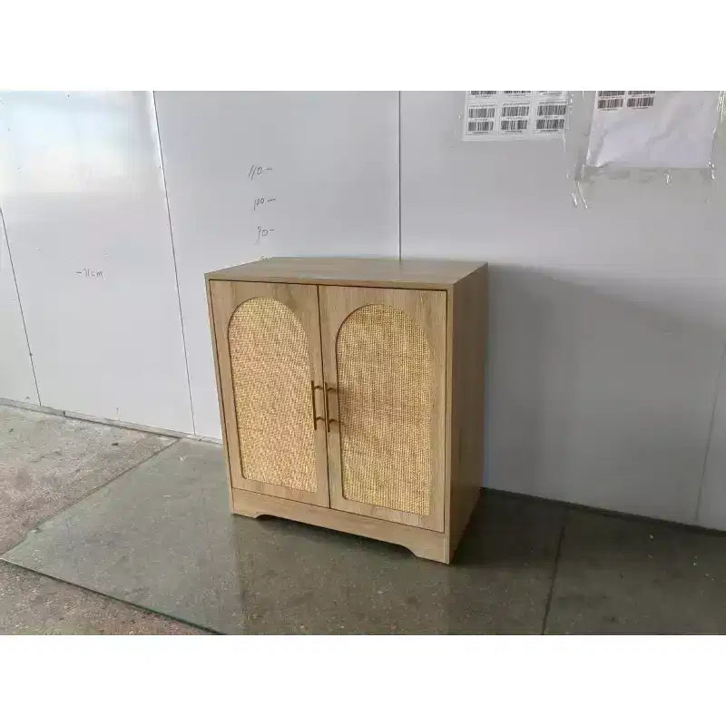 Buffet en rotin, console de rangement de 59 avec 4 portes, étagère fixe et poignées en métal
