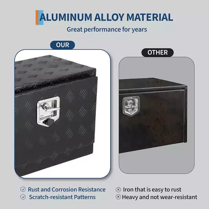 Coffre à outils sous le châssis du camion, en aluminium à plaque diamantée, verrouillable et étanche, avec loquet à poignée en T