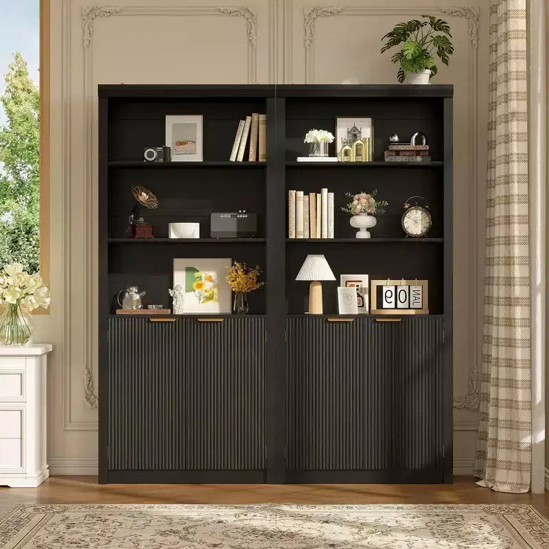 Grande bibliothèque à 5 niveaux avec portes et tiroir, largeur de 31.5'', étagère moderne autoportante, meuble de rangement réglable pour le bureau à domicile ou le salon