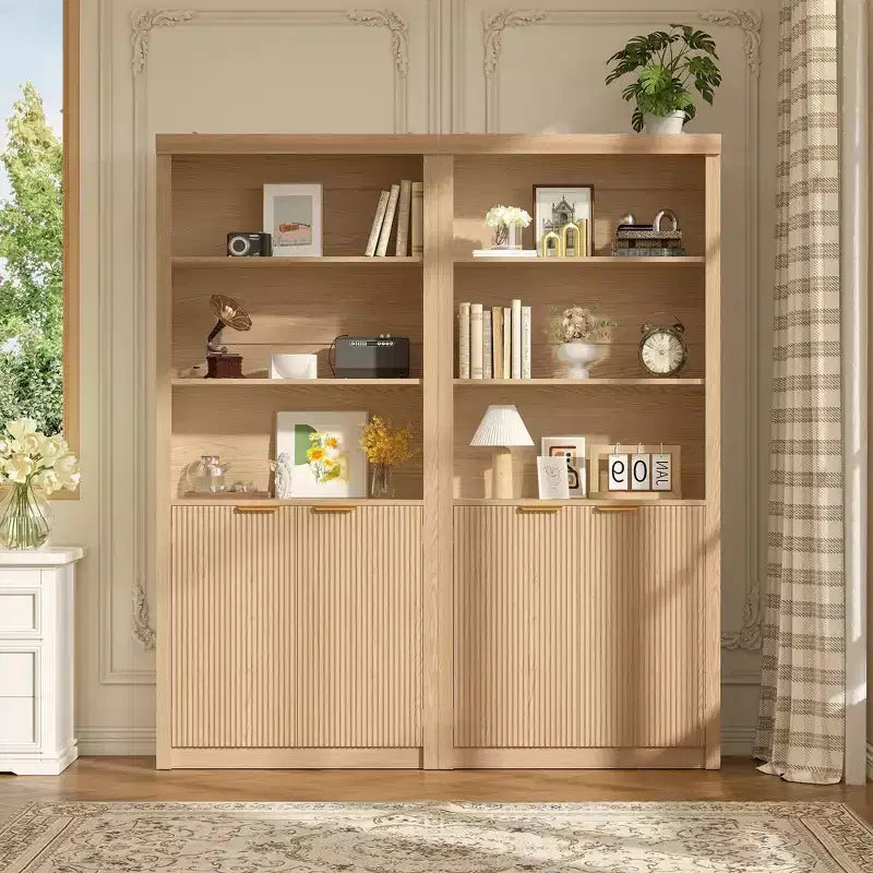 Grande bibliothèque à 5 niveaux avec portes et tiroir, largeur de 31.5'', étagère moderne autoportante, meuble de rangement réglable pour le bureau à domicile ou le salon