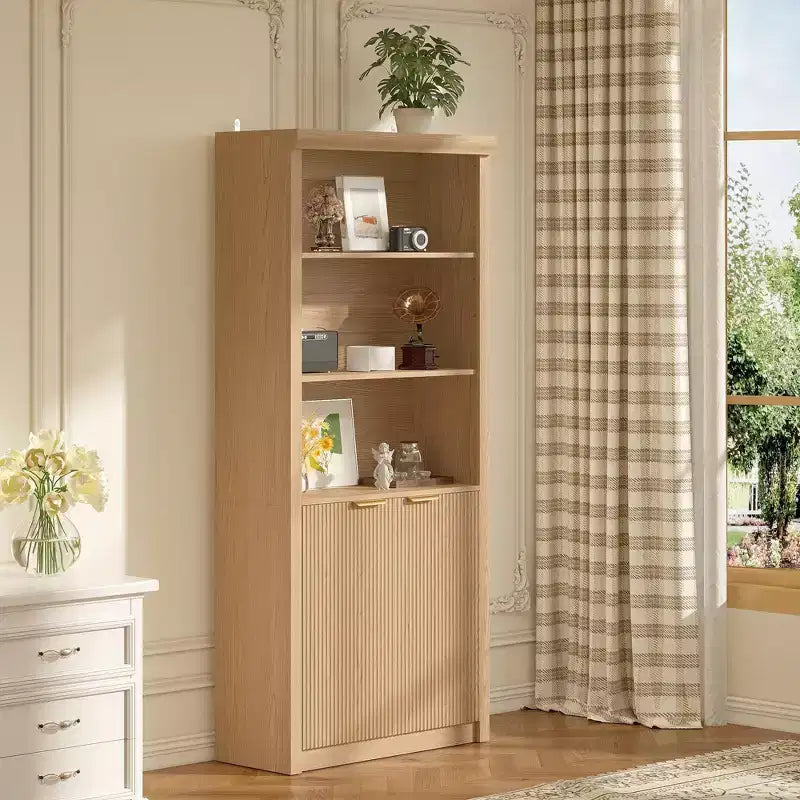 Grande bibliothèque à 5 niveaux avec portes et tiroir, largeur de 31.5'', étagère moderne autoportante, meuble de rangement réglable pour le bureau à domicile ou le salon
