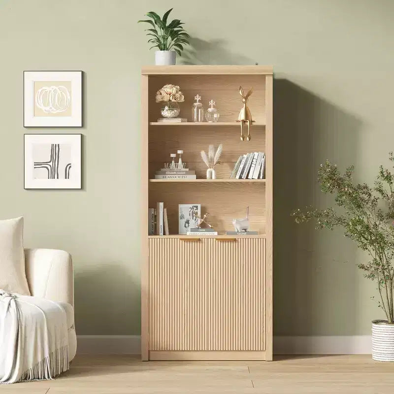 Grande bibliothèque à 5 niveaux avec portes et tiroir, largeur de 31.5'', étagère moderne autoportante, meuble de rangement réglable pour le bureau à domicile ou le salon