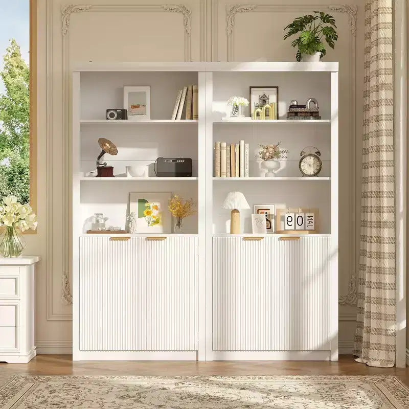 Grande bibliothèque à 5 niveaux avec portes et tiroir, largeur de 31.5'', étagère moderne autoportante, meuble de rangement réglable pour le bureau à domicile ou le salon