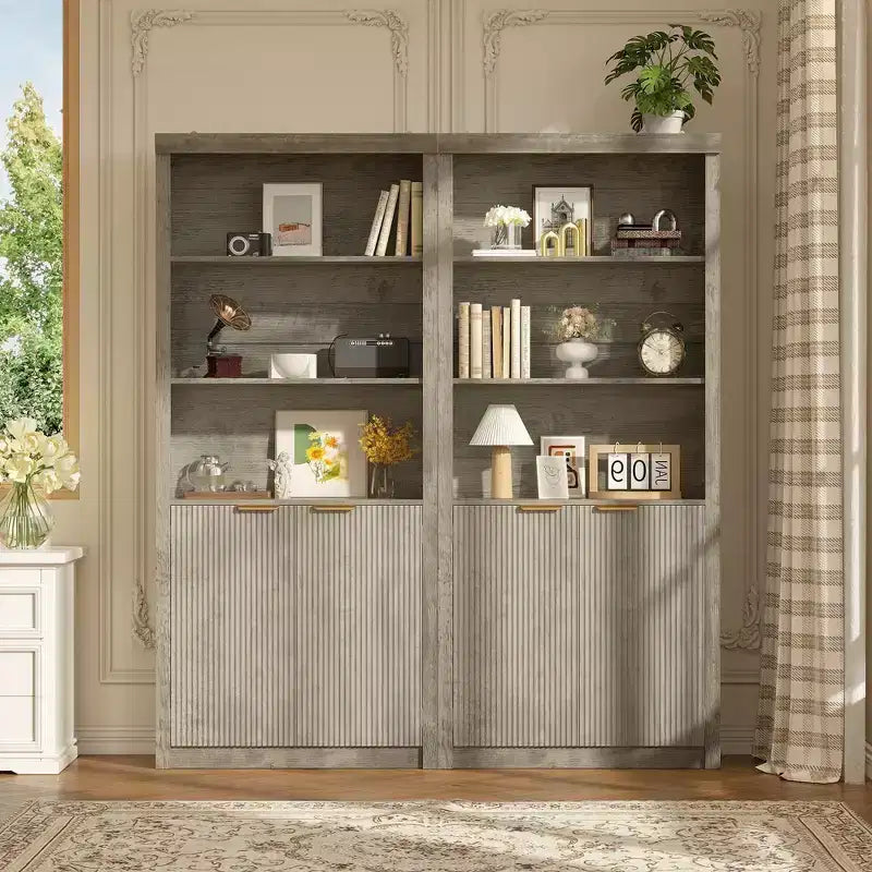 Hoher Bücherschrank mit 5 Ebenen, Türen und Schublade, 31.5'' B freistehendes modernes Bücherregal, verstellbarer Aufbewahrungsschrank fürs Homeoffice oder Wohnzimmer