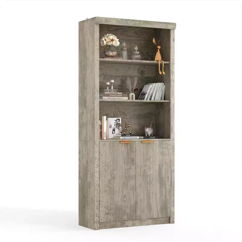 Grande bibliothèque à 5 niveaux avec portes et tiroir, largeur de 31.5'', étagère moderne autoportante, meuble de rangement réglable pour le bureau à domicile ou le salon