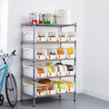 Étagère de rangement roulante à 5 niveaux avec 16 bacs de rangement, système de rayonnage en acier avec roulettes, organiseur mobile pour outils, argenté et blanc