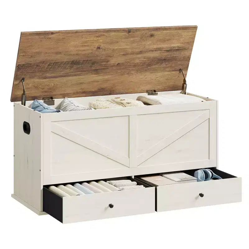 Aufbewahrungstruhe, Sitzbank mit 2 Stoffschubladen im Landhausstil, 15.7 x 39.4 x 19.9 Inches
